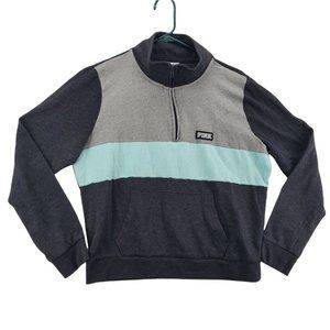 PINK Top Women's Long Sleeve High Neck 1/4 Zipper Pullover Sweatshirt Gray Med.